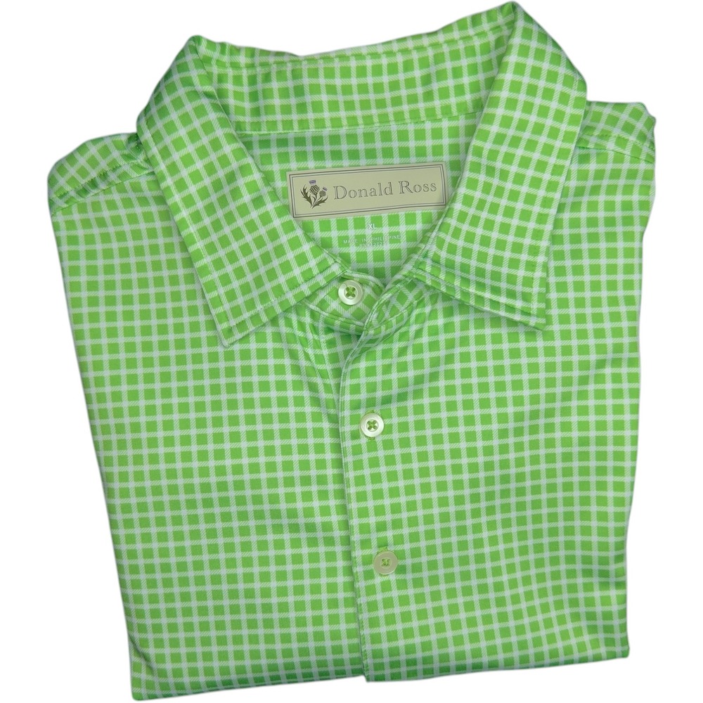 Donald Ross Men's XL Green and White Checked Short Sleeve Golf Polo Shirt - Picture 9 of 9